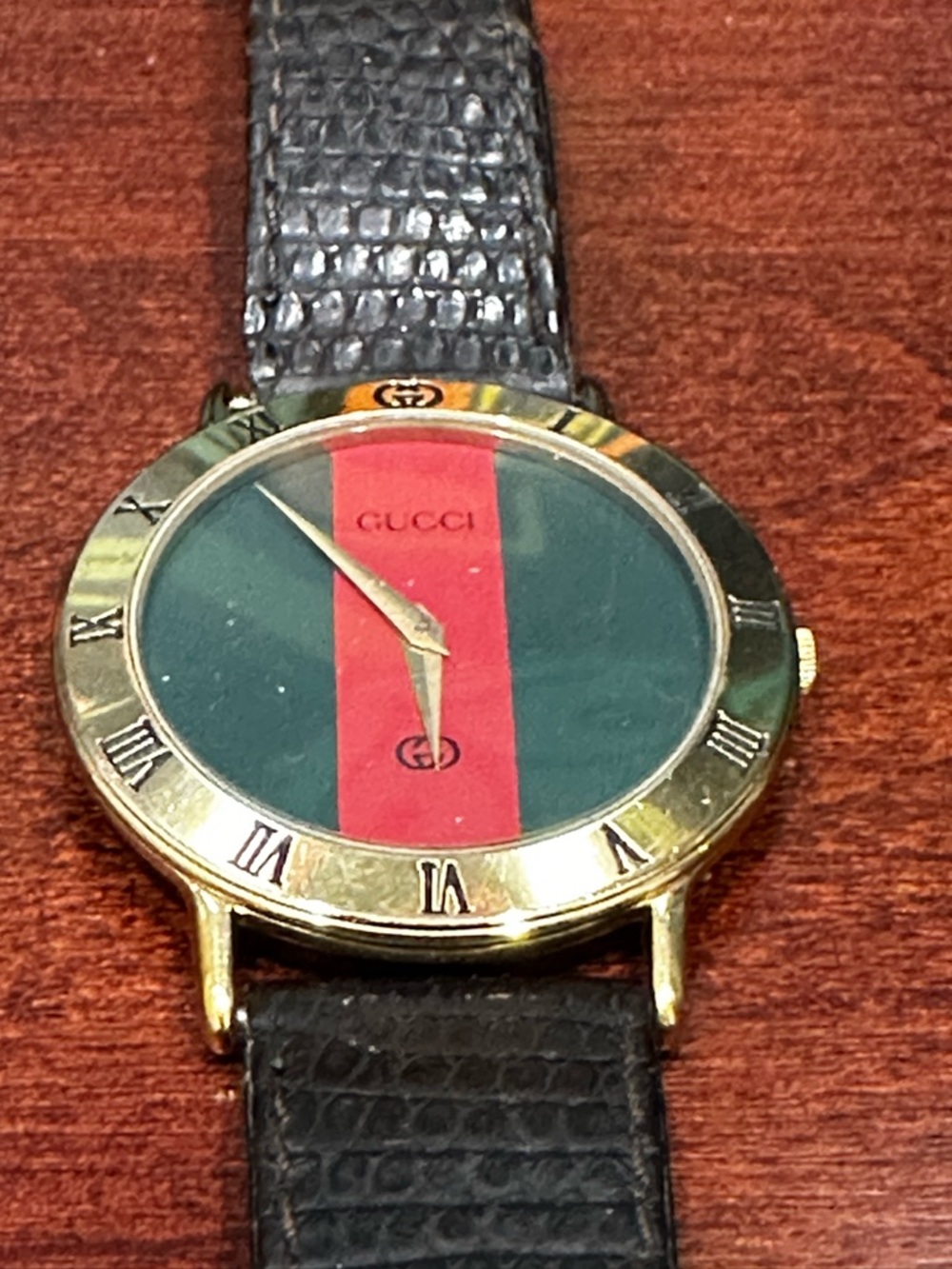 Vintage Gucci Web Stripe Watch Gold Roman Bezel Green Red Dial Swiss Made - Picture 5 of 10